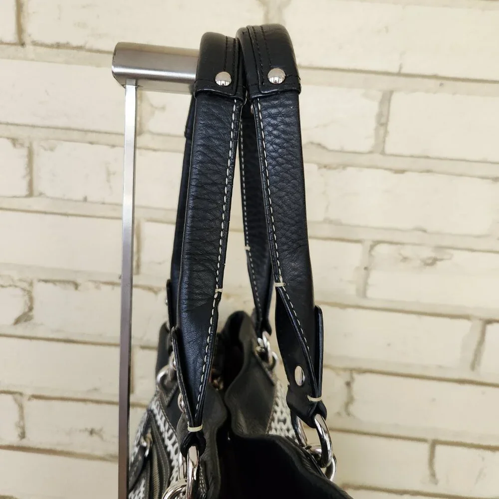 Like New Coach Signature Op Art Black & White Handbag Tote Purse